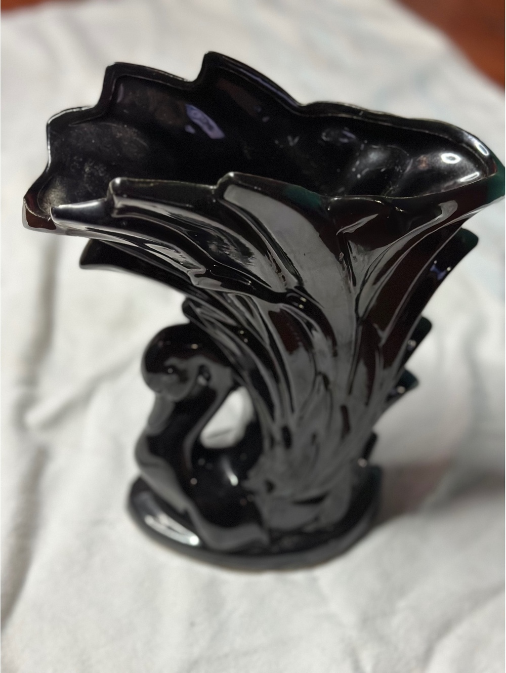 Vintage McCoy Pottery Black Swan Vase Planter Mid-Century Art Deco Glossy Glaze